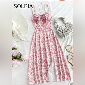 Pink and White Sleeveless Midi Sundress